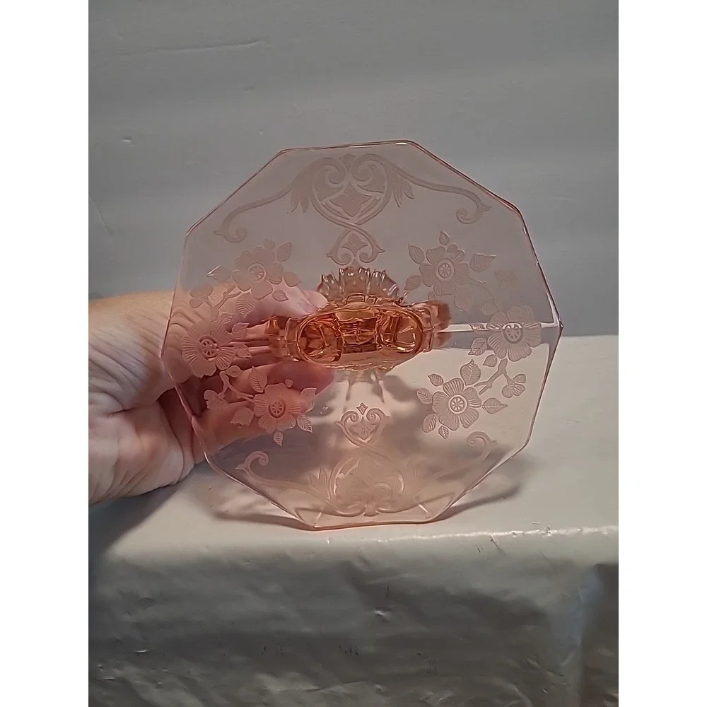 Vintage Cambridge Glass Apple Blossom Etch Keyhole Pink Glass Candlestick